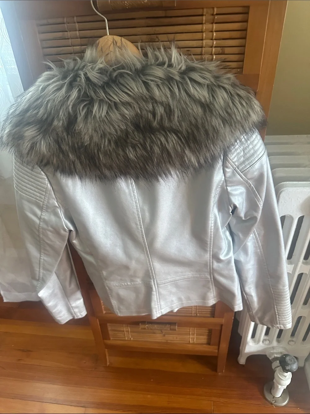 a.n.a Silver Faux-Leather Moto Jacket with Faux-Fur Collar